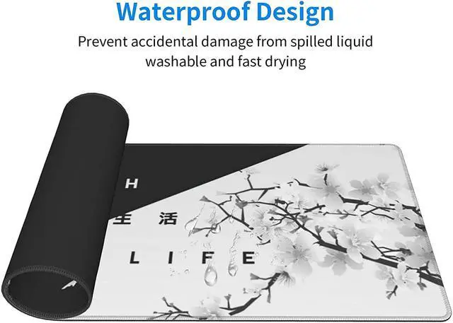 Alt view image 6 of 7 - Black And White Cherry Blossom Gaming Mouse Pad Xl, Extended Large Mouse Mat Desk Pad, Stitched Edges Mousepad, Long Non-Slip Rubber Base Mice Pad, 31.5 X 11.8 Inch