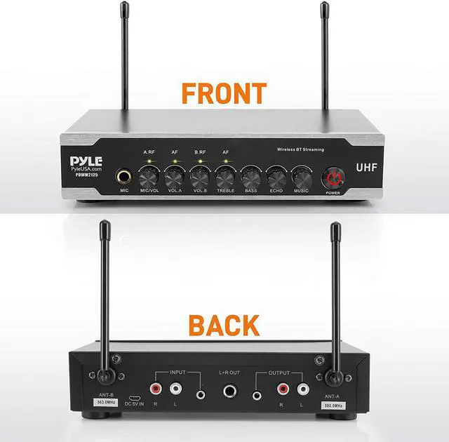 Alt view image 3 of 14 - Portable Uhf Wireless Microphone System - Battery Operated Dual Bluetooth Cordless Microphone Set, Includes 2 Handheld Transmitter Mic, Receiver Base, Aux, Rca, For Pa Karaoke Dj Party - Pyle Pdwm2125