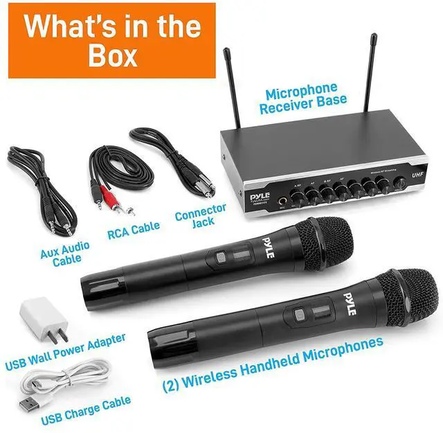 Alt view image 7 of 14 - Portable Uhf Wireless Microphone System - Battery Operated Dual Bluetooth Cordless Microphone Set, Includes 2 Handheld Transmitter Mic, Receiver Base, Aux, Rca, For Pa Karaoke Dj Party - Pyle Pdwm2125