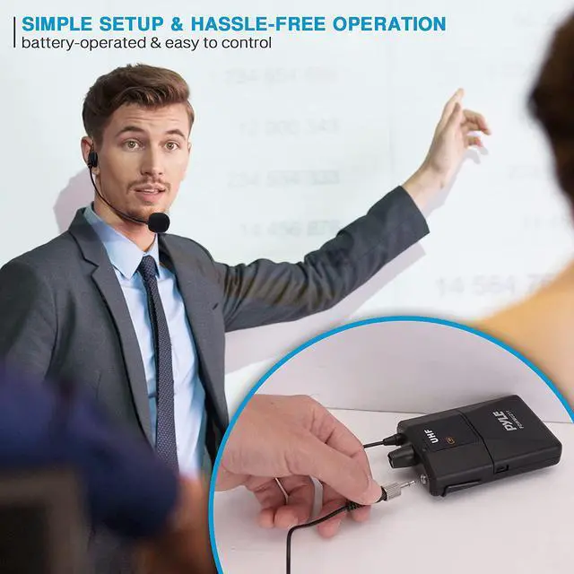 Alt view image 4 of 7 - Dual Uhf Wireless Microphone System - Portable Cordless Microphone Set Wireless Mic Kit W/Headset Mic, Lavalier Mic, Beltpack Transmitter, Receiver - Karaoke & Conference - Pyle Pdwmu211