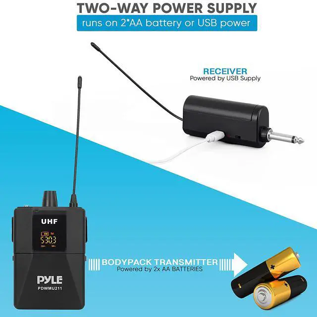 Alt view image 6 of 7 - Dual Uhf Wireless Microphone System - Portable Cordless Microphone Set Wireless Mic Kit W/Headset Mic, Lavalier Mic, Beltpack Transmitter, Receiver - Karaoke & Conference - Pyle Pdwmu211