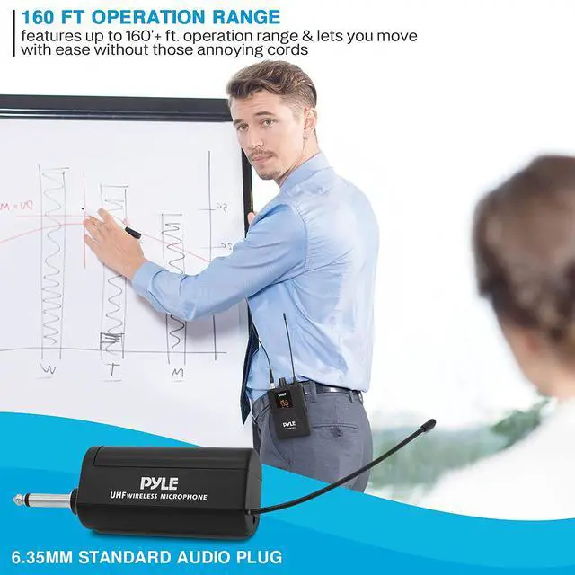 Alt view image 5 of 7 - Dual Uhf Wireless Microphone System - Portable Cordless Microphone Set Wireless Mic Kit W/Headset Mic, Lavalier Mic, Beltpack Transmitter, Receiver - Karaoke & Conference - Pyle Pdwmu211