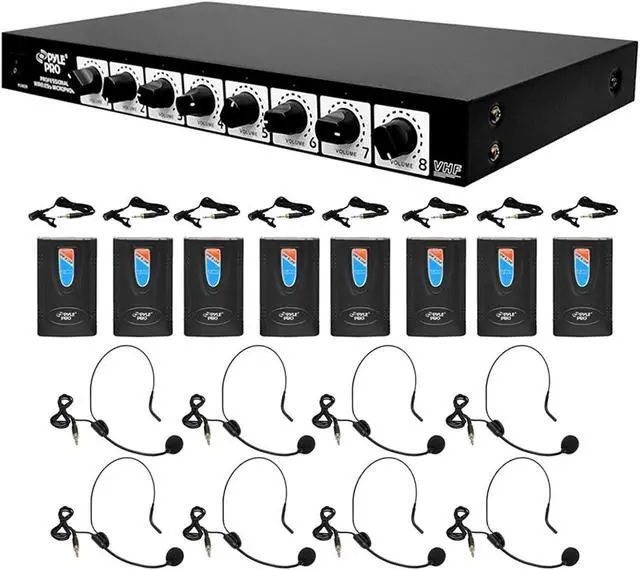 Alt view image 7 of 12 - 8 Channel Wireless Microphone System - Rack Mountable Set W/ 8 Clip Lavalier Lapel & 8 Headset Microphones, Receiver Base, Audio Mixed Balance Output - For Karaoke, Pa, Public Event - Pyle Pdwm8900