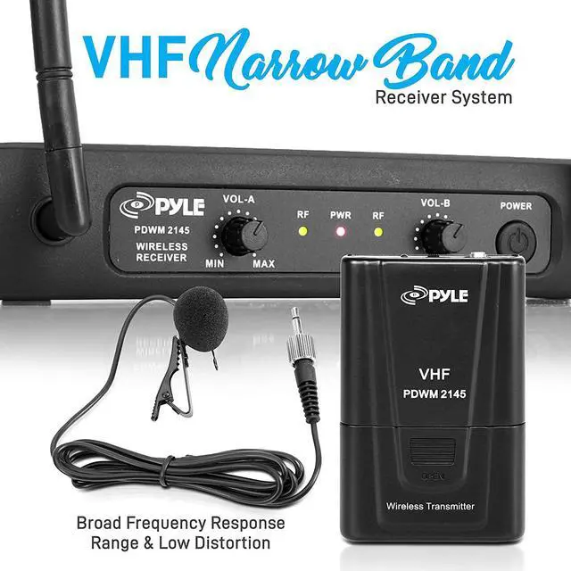 Alt view image 4 of 7 - Pyle Dual Channel Wireless Microphone System - Vhf Fixed Dual Frequency Wireless Mic Receiver Set With 2 Lavalier, 2 Headset Mics, 2 Transmitter, Receiver - For Pa, Karaoke, Dj Party - Pyle Pdwm2145