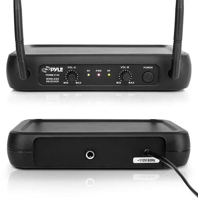 Alt view image 5 of 7 - Pyle Dual Channel Wireless Microphone System - Vhf Fixed Dual Frequency Wireless Mic Receiver Set With 2 Lavalier, 2 Headset Mics, 2 Transmitter, Receiver - For Pa, Karaoke, Dj Party - Pyle Pdwm2145