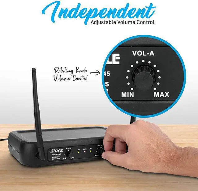 Alt view image 3 of 7 - Pyle Dual Channel Wireless Microphone System - Vhf Fixed Dual Frequency Wireless Mic Receiver Set With 2 Lavalier, 2 Headset Mics, 2 Transmitter, Receiver - For Pa, Karaoke, Dj Party - Pyle Pdwm2145