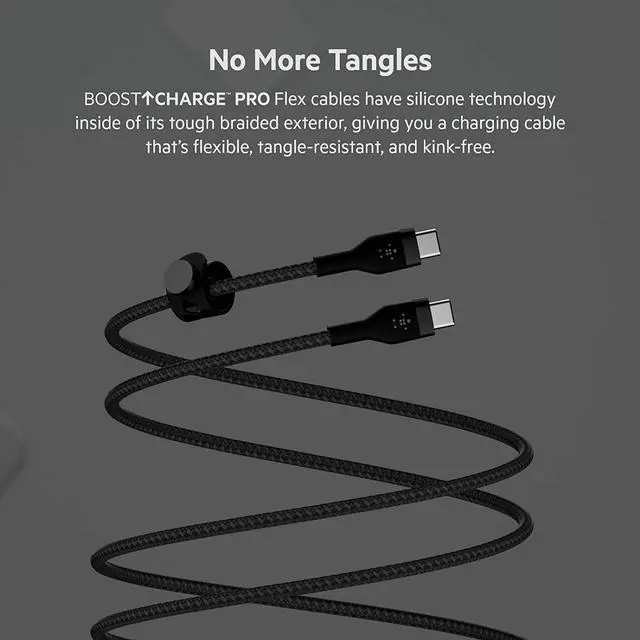 Alt view image 4 of 5 - Belkin BoostCharge Pro Flex Braided USB Type C to C Cable (3M/10FT), USB-IF Certified Power Delivery PD Fast Charging Cable for MacBook Pro, iPad Pro, Galaxy S21, Ultra, Plus and More - Black