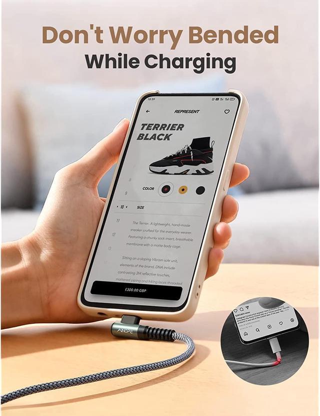 AINOPE 3.3FT USB C Cable 3.1A Fast Charge, Right Angle USBC Charge Cable,  Durable Nylon Braided USB Type C Cable Compatible Galaxy S10 S9 S21, LG