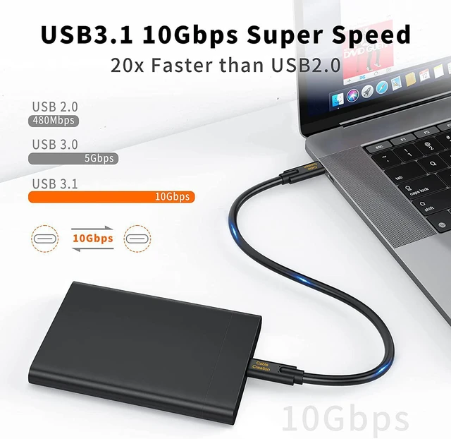 Alt view image 3 of 7 - Cablecreation Short Usb C To Usb C Cable 1Ft, 100W Fast Charging Cable 10Gbps Data Cable Usb3.2 Gen2 Usb3.1 C To C Cable Support 4K Video For Usb C External Ssd Macbook Pro Air Note 10, 0.3M Black