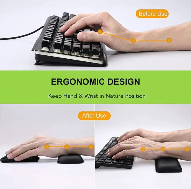 Alt view image 4 of 7 - Leather-Gel Keyboard Wrist Rest And Mouse Wrist Rest Set, Ergonomic Wrist Support Mouse Pad Wrist Pad Relieve Wrist Pain For Full Size Gaming Keyboard And Mouse, Laptop, Computer, Home, Office