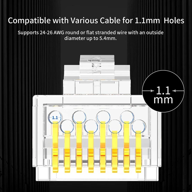 Alt view image 4 of 7 - Utp 50µ Gold-Plated 2 Pieces Suit Cat6 Rj45 Standard Modular Plug 8P8C Connector Crimp End For Ethernet Cable, Bulk Cable 100 - Pack