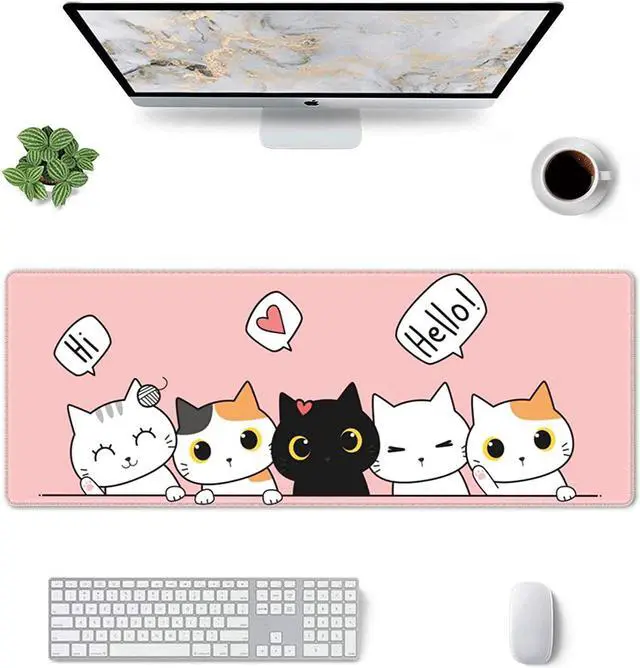 Alt view image 2 of 7 - Pink Cute Kittens Cat Gaming Mouse Pad Large Xl Kawaii Desk Mat Long Extended Pads Big Mousepad For Home Office Decor Accessories