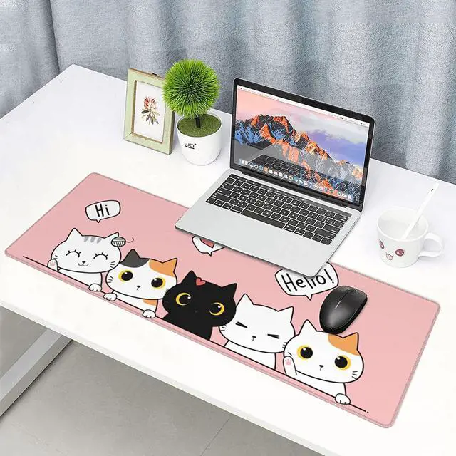 Alt view image 7 of 7 - Pink Cute Kittens Cat Gaming Mouse Pad Large Xl Kawaii Desk Mat Long Extended Pads Big Mousepad For Home Office Decor Accessories