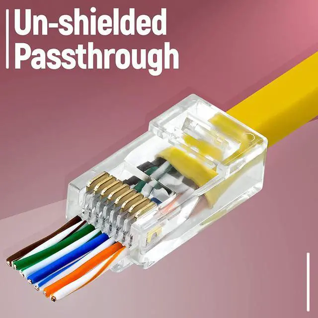 Alt view image 4 of 7 - Rj45 Cat6 Pass Through Connectors - Pack Of 100 Ez To Crimp Modular Plug For Solid Or Stranded Utp Network Cable Male Ethernet Connector End
