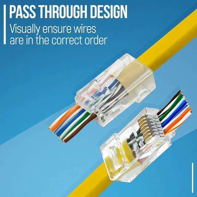 Alt view image 3 of 7 - Rj45 Cat6 Pass Through Connectors - Pack Of 100 Ez To Crimp Modular Plug For Solid Or Stranded Utp Network Cable Male Ethernet Connector End