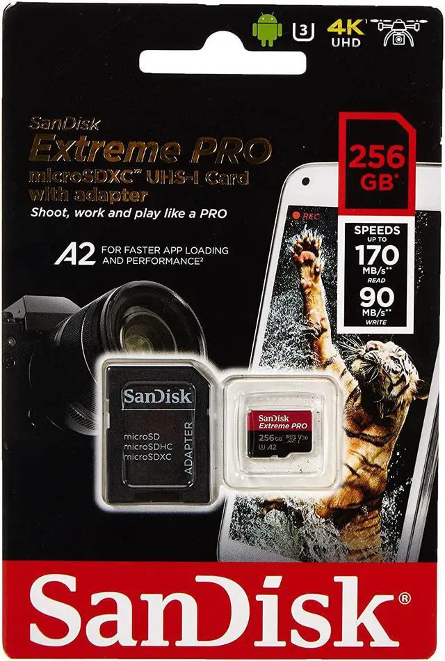 Alt view image 5 of 7 - SanDisk SDSQXCZ-256G-GN6MA DJT 256GB 8p MSDXC r170MB/s w90MB/s UHS-I U3 A2 V30 SanDisk Extreme Pro Micro Secure Digital Extended Capacity Card w/ Adapter