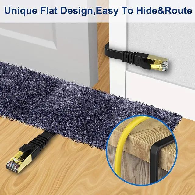 Alt view image 3 of 7 - Zell Cat 8 Flat Ethernet Cable 100Ft, Cat8 High Speed Flat Internet Network Lan Cable 40Gbps 2000Mhz Sstp Network Patch Cord With Gold Plated Rj45 Connector (100 Ft)