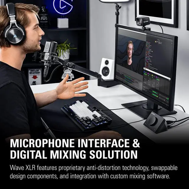 Alt view image 9 of 20 - Elgato Wave XLR – Mic Interface, XLR/USB-C, Anti-Clipping, 75 dB preamp, Phantom Power, Direct Monitor, Touch Mute, Wave Link Digital Mixing app Black 10MAG9901