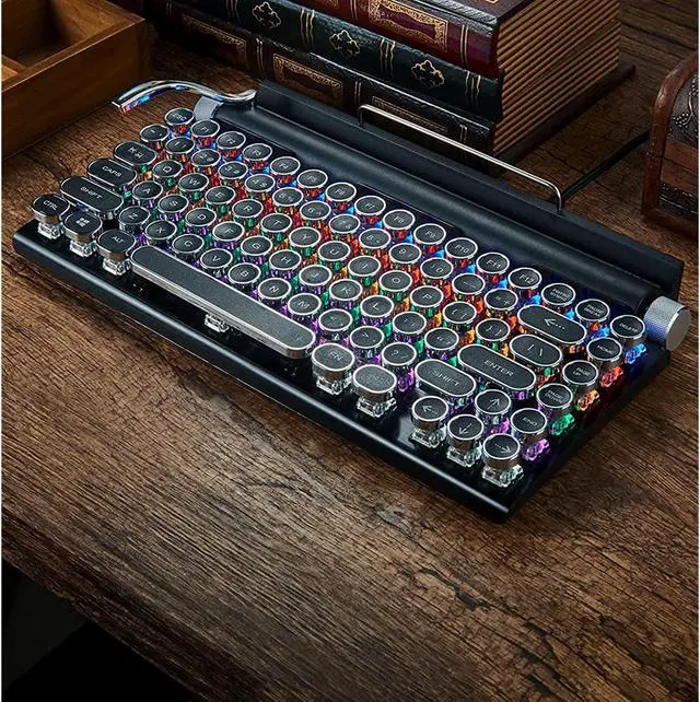 Alt view image 3 of 6 - Retro Typewriter Keyboard, 7Keys Electric Typewriter Vintage With Upgraded Mechanical Bluetooth 5.0, Multi Devices Connection Classical Wooden, Punk Round Keys For Desktop Pc Laptop Mac Phone