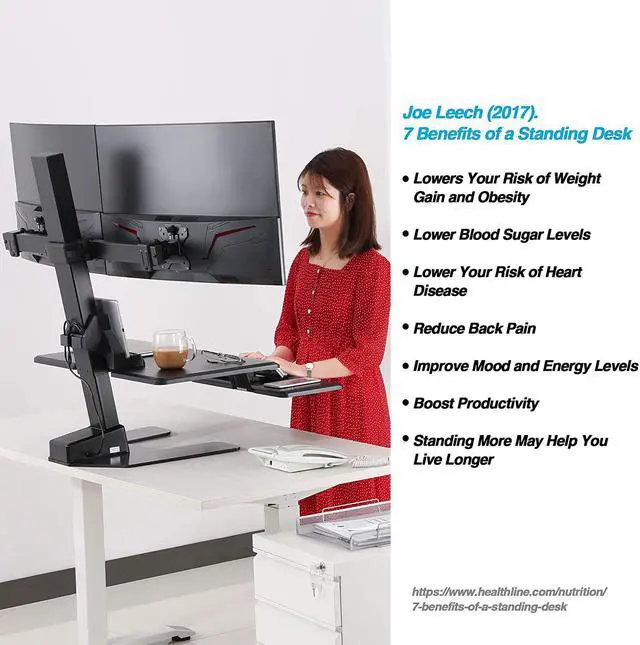 Alt view image 3 of 7 - Dual 32" Monitor Electric Standing Desk With Huge Keyboard Tray Extra Large 28"X 16" Spacious Tabletop Motorized Automatic Height Adjustable Sit To Stand Table Sturdy Small Footprint