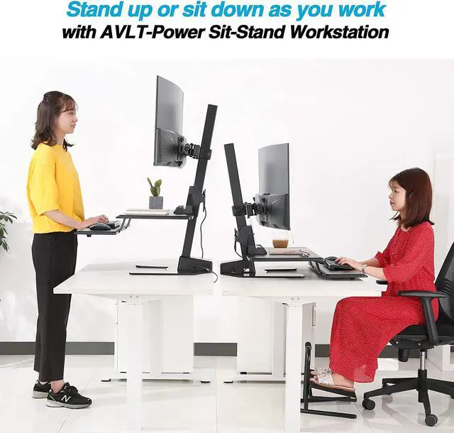 Alt view image 2 of 7 - Dual 32" Monitor Electric Standing Desk With Huge Keyboard Tray Extra Large 28"X 16" Spacious Tabletop Motorized Automatic Height Adjustable Sit To Stand Table Sturdy Small Footprint