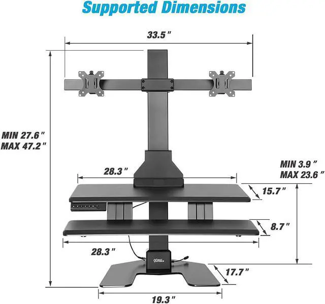 Alt view image 7 of 7 - Dual 32" Monitor Electric Standing Desk With Huge Keyboard Tray Extra Large 28"X 16" Spacious Tabletop Motorized Automatic Height Adjustable Sit To Stand Table Sturdy Small Footprint