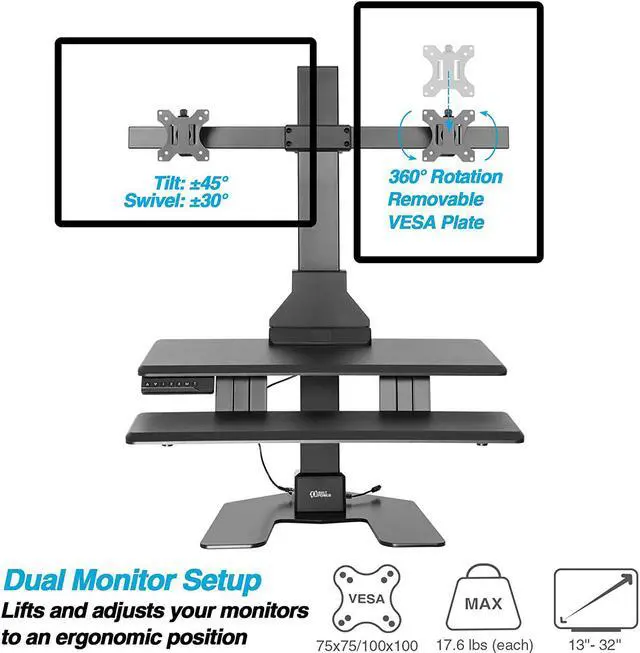 Alt view image 6 of 7 - Dual 32" Monitor Electric Standing Desk With Huge Keyboard Tray Extra Large 28"X 16" Spacious Tabletop Motorized Automatic Height Adjustable Sit To Stand Table Sturdy Small Footprint