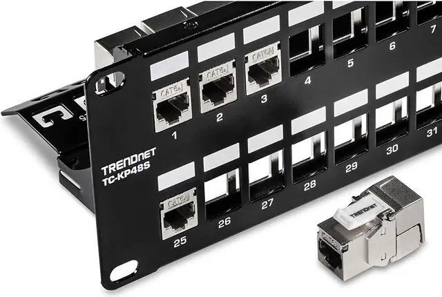 Alt view image 15 of 20 - TRENDnet 48-Port Blank Keystone Shielded 2U HD Patch Panel, TC-KP48S, 2U 19" Metal Rackmount Housing, Network Management Panel, Recommended with TC-K06C6A Cat6A Keystone Jacks (sold separately)