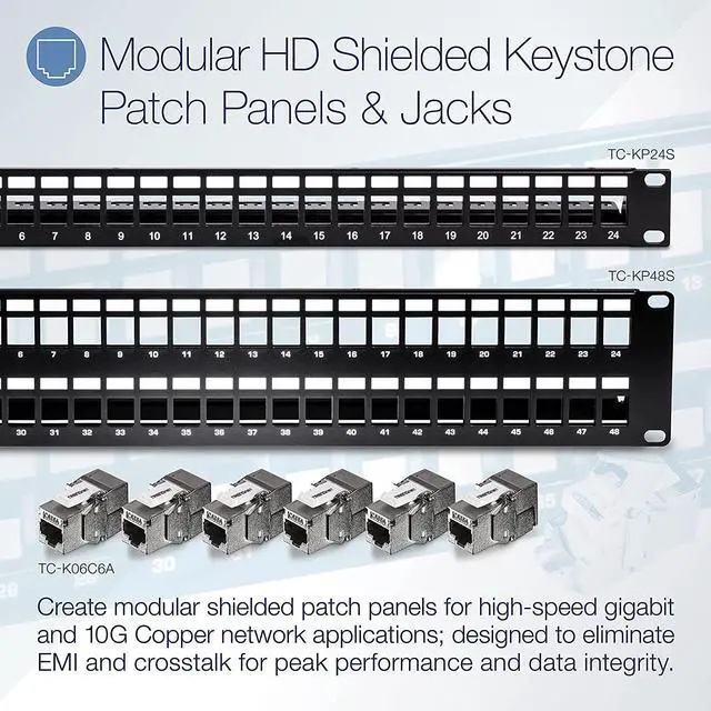 Alt view image 14 of 20 - TRENDnet 48-Port Blank Keystone Shielded 2U HD Patch Panel, TC-KP48S, 2U 19" Metal Rackmount Housing, Network Management Panel, Recommended with TC-K06C6A Cat6A Keystone Jacks (sold separately)