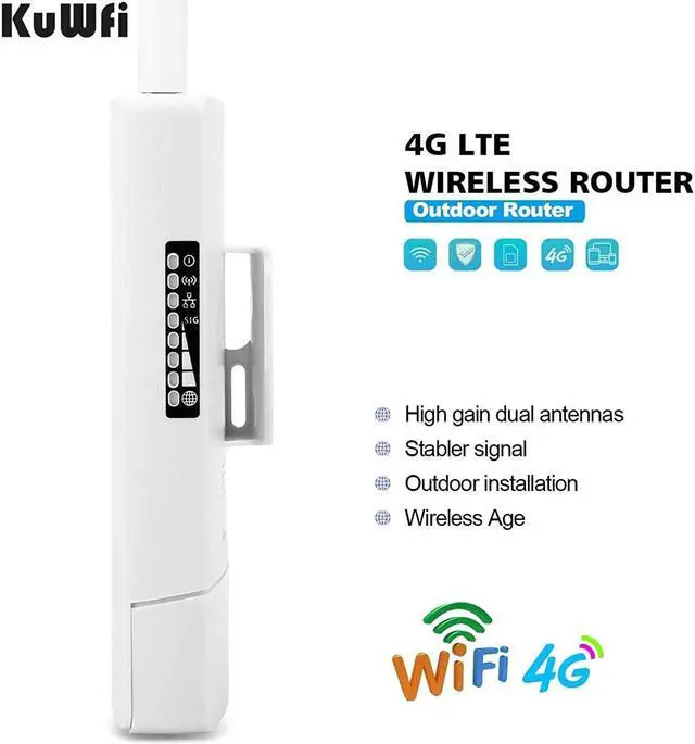 Alt view image 17 of 20 - KuWFi Waterproof Outdoor 4G LTE CPE SIM Card WiFi Router 150Mbps CAT4 SIM LTE Routers Work with IP Camera or Outside WiFi Coverage with 2pcs Antenna Only Work with SIM Card Mode