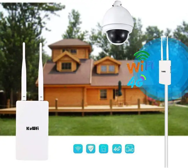 Alt view image 20 of 20 - KuWFi Waterproof Outdoor 4G LTE CPE SIM Card WiFi Router 150Mbps CAT4 SIM LTE Routers Work with IP Camera or Outside WiFi Coverage with 2pcs Antenna Only Work with SIM Card Mode