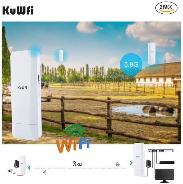 Alt view image 14 of 14 - Gigabit Wireless Bridge, KuWFi 900Mbps 5.8G Outdoor WiFi Bridge Point to Point 5KM Transmitter with14dBi High Gain Antenna and Gigabit RJ45 Port IP65 Waterproof 2-Pack