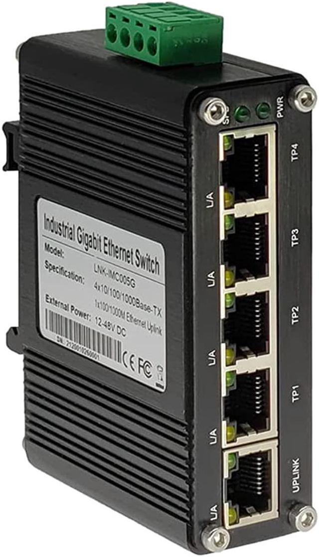 Mini Industrial 5 Ports Gigabit Switch Hardened 5 Port Rj45 10/100/1000Mbps Ethernet  Switch Din Rail Mount Ethernet Switch Wall Mounts Included -40 To 167 ºf  10Gbps Switching Capacity 