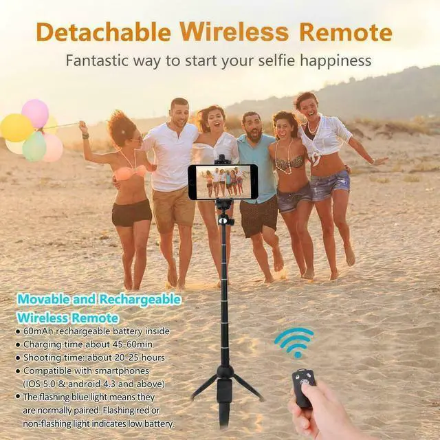 Alt view image 6 of 7 - Selfie Stick Tripod 40" Bluetooth Remote Portable for iPhone and Android Phones