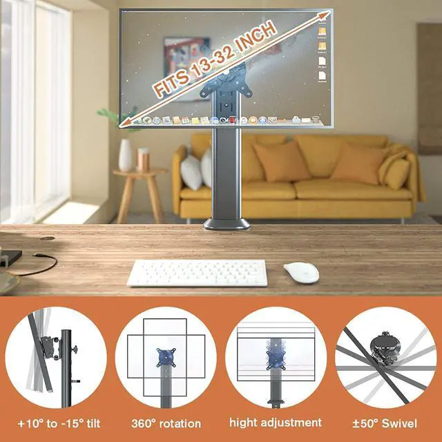 Alt view image 2 of 7 - Single Desk Monitor Arm Mount Stand Fit For 13 Inch To 32 Inch Flat Curved Computer Screen With Swivel, Height Adjustable, Rotation,Holds Up To 77Lbs, Black