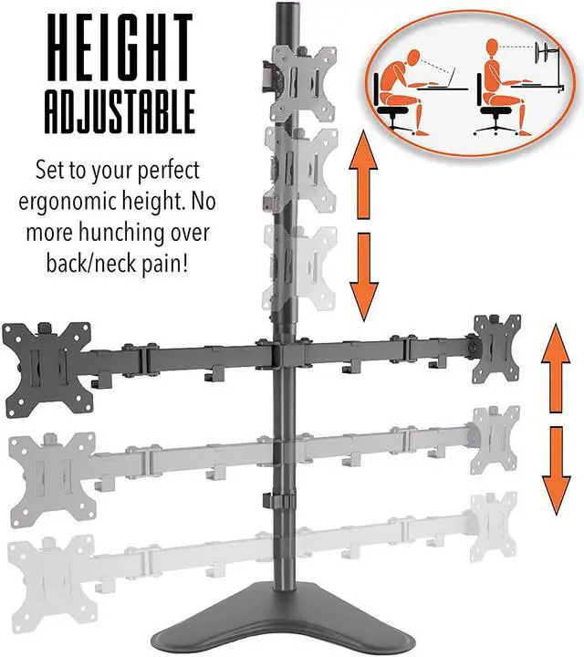 Alt view image 2 of 7 - Stand Steady Freestanding 3 Monitor Mount Desk Stand | Height Adjustable Triple Monitor Stand with Full Articulation VESA Mounts | Fits Most LCD/LED Monitors 13-32 Inches | Easy Set-Up 3 Monitor Arm