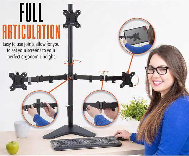 Alt view image 4 of 7 - Stand Steady Freestanding 3 Monitor Mount Desk Stand | Height Adjustable Triple Monitor Stand with Full Articulation VESA Mounts | Fits Most LCD/LED Monitors 13-32 Inches | Easy Set-Up 3 Monitor Arm
