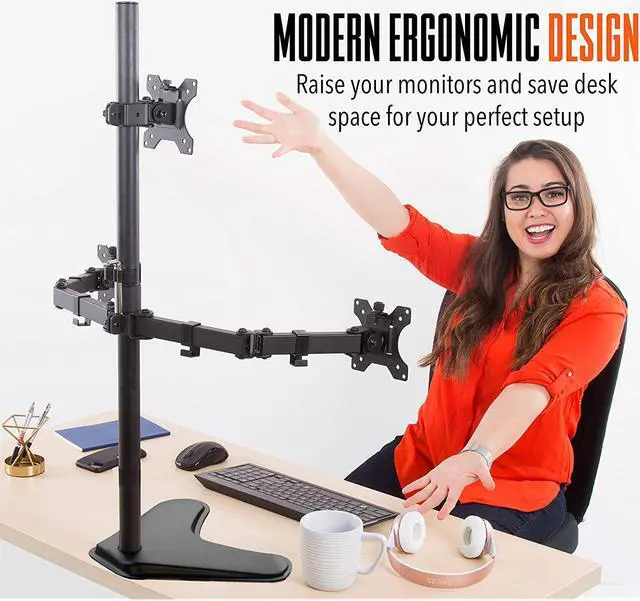 Alt view image 5 of 7 - Stand Steady Freestanding 3 Monitor Mount Desk Stand | Height Adjustable Triple Monitor Stand with Full Articulation VESA Mounts | Fits Most LCD/LED Monitors 13-32 Inches | Easy Set-Up 3 Monitor Arm