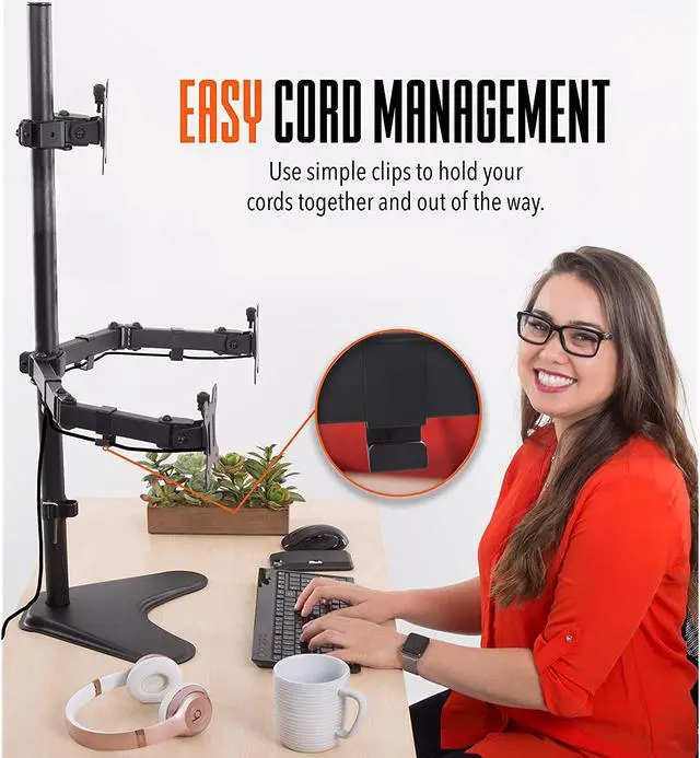 Alt view image 7 of 7 - Stand Steady Freestanding 3 Monitor Mount Desk Stand | Height Adjustable Triple Monitor Stand with Full Articulation VESA Mounts | Fits Most LCD/LED Monitors 13-32 Inches | Easy Set-Up 3 Monitor Arm