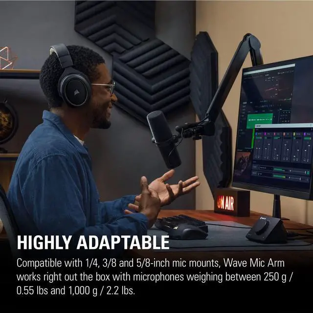 Alt view image 10 of 15 - Elgato Wave Mic Arm – Swivel Suspension Boom, Hidden Cable Channels, Versatile Desk clamp, counterweight, 1/4“-3/8“-5/8“ mic mounts, Studio, Broadcast, Streaming, Work from Home, Professional mic arm