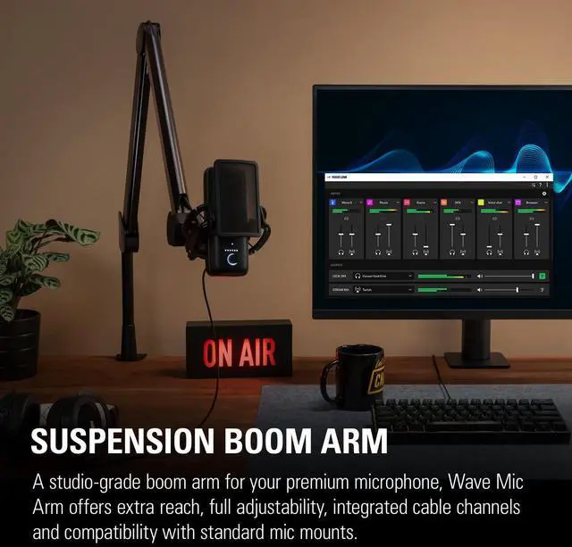 Alt view image 13 of 15 - Elgato Wave Mic Arm – Swivel Suspension Boom, Hidden Cable Channels, Versatile Desk clamp, counterweight, 1/4“-3/8“-5/8“ mic mounts, Studio, Broadcast, Streaming, Work from Home, Professional mic arm