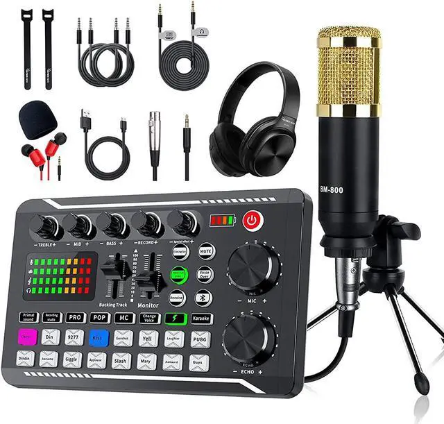 Main image of Podcast Equipment Bundle, Audio Interface With Dj Mixer And Sound Mixer, Portable All-In-One Podcast Production Studio With Condenser Microphone For Guitar, Live Streaming, Pc, Recording And Gaming