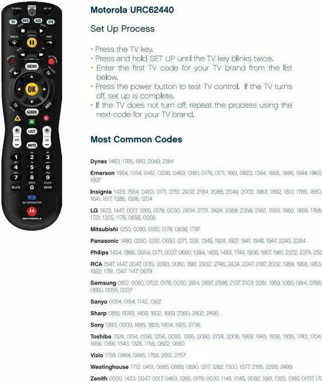 Alt view image 2 of 5 - UNIVERSAL MOTOROLA TV DVD AUX STB REMOTE CONTROL URC62440 w/ Batteries