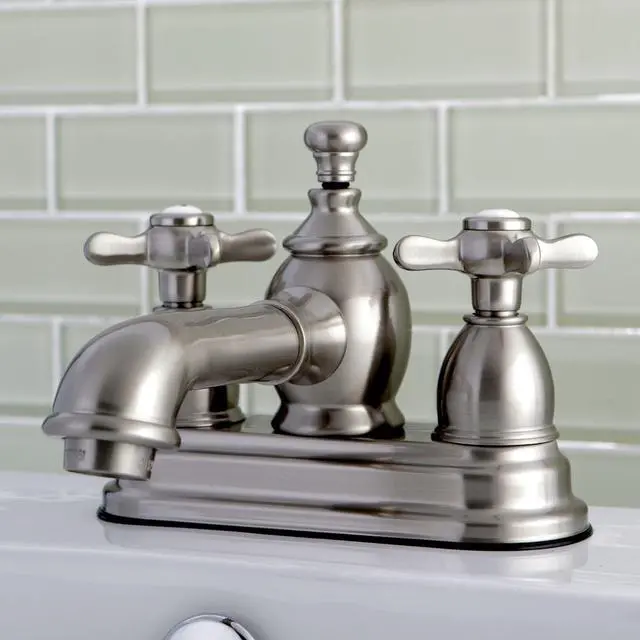 Alt view image 7 of 8 - Kingston Brass KS7008BEX 4 in. Centerset Lavatory Faucet with Brass Pop-Up Elegant Cross Handle Cross Handle, Satin Nickel