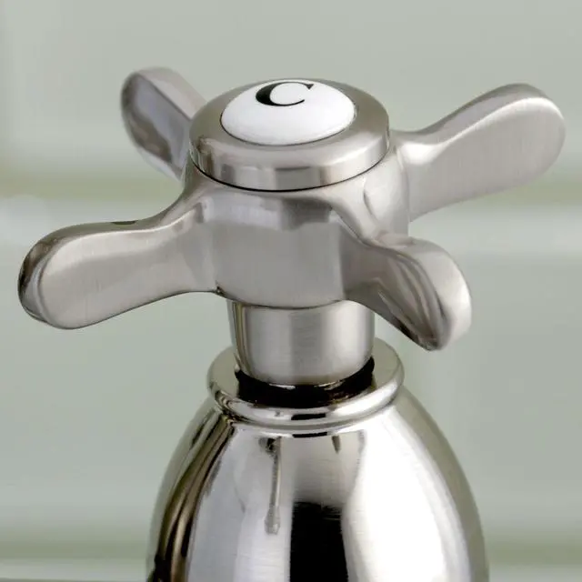 Alt view image 8 of 8 - Kingston Brass KS7008BEX 4 in. Centerset Lavatory Faucet with Brass Pop-Up Elegant Cross Handle Cross Handle, Satin Nickel
