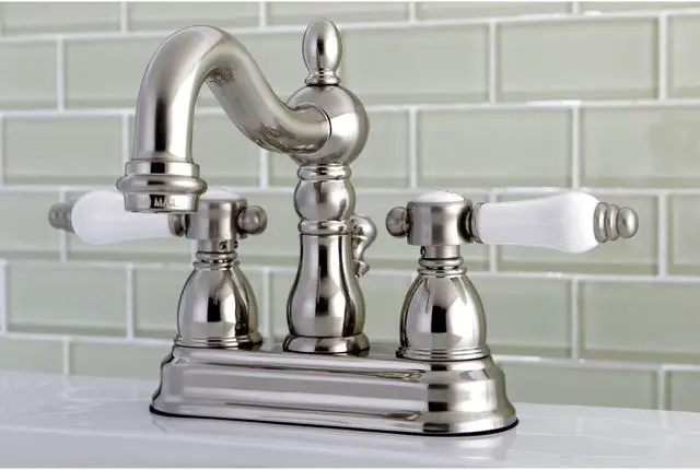 Alt view image 6 of 13 - Kingston Brass KS1608BPL 4 in. Centerset Lavatory Faucet with Brass Pop-Up Classic Cross Handle, Satin Nickel