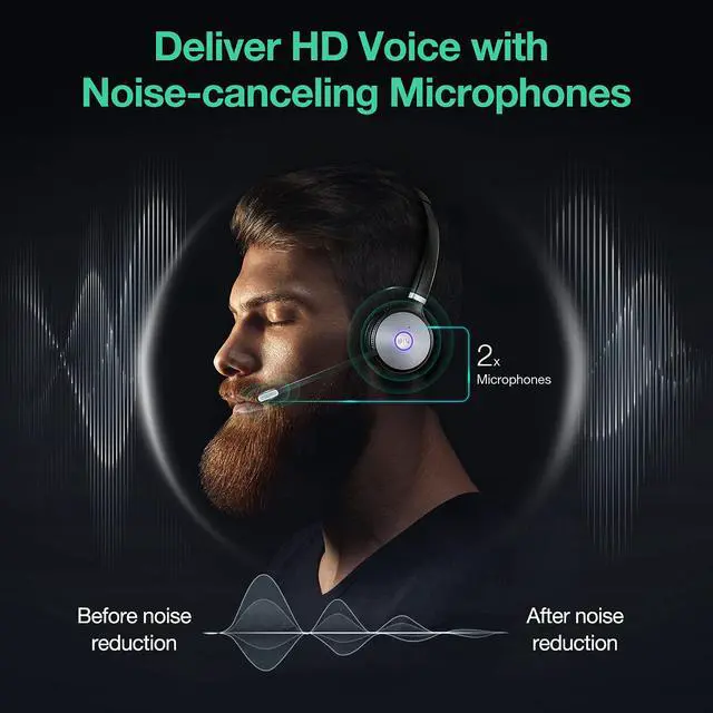 Alt view image 3 of 13 - Wh62 Wireless Headset With Microphone For Pc Computer Laptop Zoom Teams Headset For Office Ip Voip Phones Dect Headset Sip Phone For Unified Communication