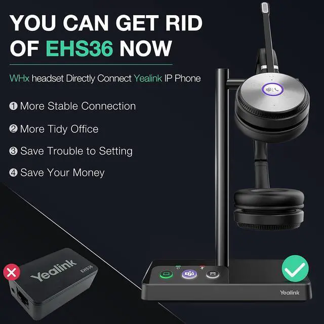 Alt view image 7 of 13 - Wh62 Wireless Headset With Microphone For Pc Computer Laptop Zoom Teams Headset For Office Ip Voip Phones Dect Headset Sip Phone For Unified Communication