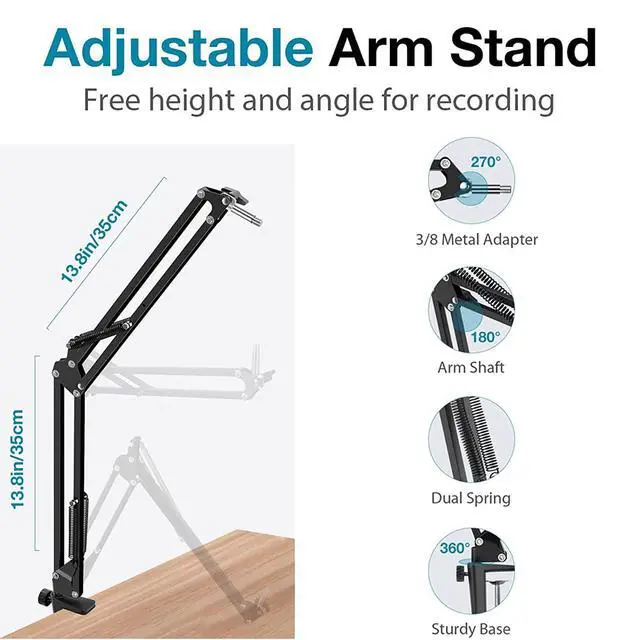 Alt view image 5 of 6 - For Elgato Mic Boom Arm, Elgato Wave 3 Microphone Desk Stand, Adjustable Table Elgato Low Profile Mic Arm Compatible With Elgato Series Microphone.