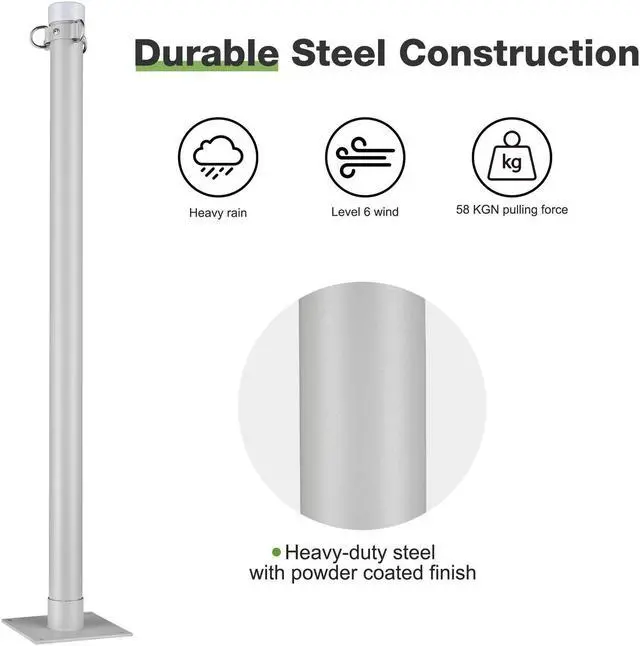Alt view image 6 of 14 - Shade Sail Pole 10Ft Backyard with Pole Bracket Clamp Powder Awning Deck Patio